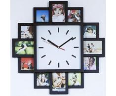 Monsterzeug Bilderrahmen Uhr, Design Wanduhr mit Fotorahmen, Wanduhr Bilderrahmen für zwölf Fotos, Fotouhr, Fotogalerie Uhr zum Selbstgestalten, Bilderuhr Foto Collage, Schwarz