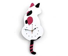 JulySeeYouz Kreative Wanduhr, Kreative DIY Katze Acryl Wanduhr Mit Schaukel Schwanz Pendulum Silent-Non-Ticking Clock Für Wohnzimmer Küche Wohnkultur,Weiß