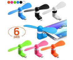 Funmo - USB Mini Ventilator, Mini Ventilator USB Telefon Fan, Klein Tragbar Kühler Lüfter Handy Fan, Fan Mini Portable Micro USB Ventilator Mini Cooling Fan (6 Farben)