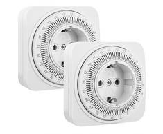 DEWENWILS Mechanische Zeitschaltuhr Steckdose, 24 Stunden Analog Timer mit 96 Segmente (je 15 min), Mechanische Zeitschaltuhr mit Kindersicherung, 16A/3840W, CE-zertifiziert, 2 Packs