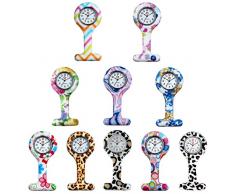 Lancardo 10pcs Mädchen Damen Taschenuhr, Krankenschwester Uhr Analog Quarzuhr, Silikon Ansteckuhren Schwesternuhr, Rose schwarz rot