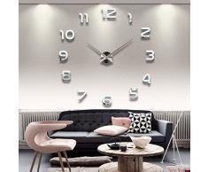 Vangold Moderne Mute DIY große Wanduhr 3D Aufkleber Home Office Decor Geschenk (Silber-42)