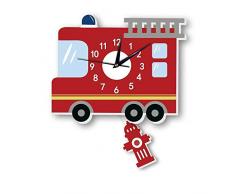 Jiaa Feuer-LKW-Wandpendeluhr, Die Nicht Kinderzimmeraufkleber Tickt,DIY,32.9cm×28cm