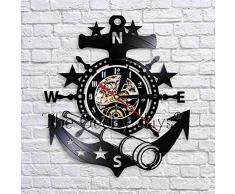 ZKMQF Yachting Meer Segelboot Anker Teleskop Wanduhr nautischen Lenkrad Vintage Vinyl Uhr handgemachte Wandkunst Dekor