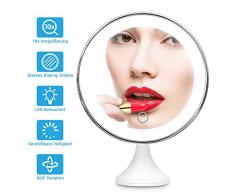 BEQOOL Kosmetikspiegel 10x Vergrößerungsspiegel Schminkspiegel mit Verstellbarer LED-Licht Starkem klebrig-Silikon 360°schwenkbar Make-up Spiegel Rasierspiegel für Badzimmer Kosmetikstudio und Hotel