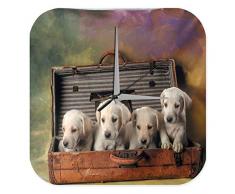 LEotiE SINCE 2004 Wanduhr mit geräuschlosem Uhrwerk Dekouhr Küchenuhr Baduhr Hunde Rasse Golden Retriever Welpen Koffer Acryl Dekouhr Vintage