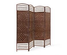Relaxdays Paravent H x B x T: ca. 179 x 180 x 2 cm faltbarer Raumteiler und Spanische Wand mit Streben aus Bambus als Sichtschutz bestehend aus 4 Elementen als blickdichter Raumtrenner aus Holz, braun