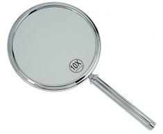 Fantasia Handspiegel mit Griff - zweiseitig, normal und 10-fache Vergrößerung, Ø 13cm, Länge: 28,5cm, Silber - Chrom