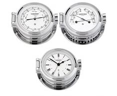 Wempe Serie Nautik Chrom Ø 120mm - Bullaugen Yachtuhr mit römischen Ziffern, Barometer und Comfortmeter