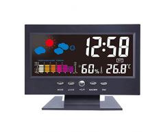 HXUJ Wetterstation Barometer Thermometer Hygrometer Kabelloser Sensor Funk Wetterstation mit FarbdisplayWettervorhersage Digitaler Wecker. -LCD-Display