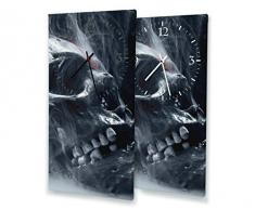 Printalio - Skull - Moderne Wanduhr mit Fotodruck auf Leinwand Keilrahmen | Fotouhr Bilderuhr Motivuhr Küchenuhr modern hochwertig Quarz | 30 cm x 60 cm mit weißen Zeigern