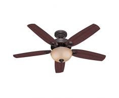 Hunter Fan Deckenventilator Builder Deluxe - Wendeflügel Kirsche/Nussbaum vergilbt - mit Leuchte, Stahl, E14, 65 W, NEW BRONZE, 132 x 132 x 45.3 cm