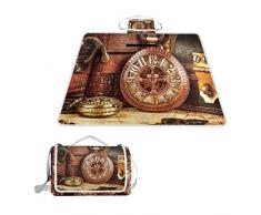 XINGAKA Picknickdecke，Antike Taschenuhr im Alten Stil Kettenuhren Chronometer Stunden Bild，Outdoor Stranddecke wasserdichte sanddichte tolle Picknick Matte