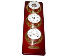 Schiffsuhr, Barometer,Thermo/Hygrometer auf Holztafel Wetterstation