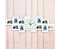 HomeLava Wanduhr mit 10 Bilderrahmen Uhr Lautlos (Weiß)