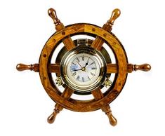 Nagina International 12nautische dekorative Premium Holz Bullauge Schiff Rad Uhr | Messing Maritime