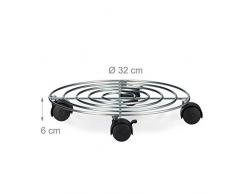 Relaxdays Pflanzenroller, Mit Bremse, Blumenroller, Rund, HBT: ca. 6 x 32 x 32 cm, silber