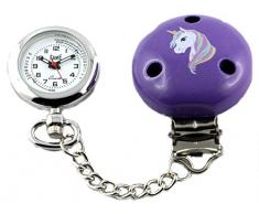 Schwesternuhr Einhorn Unicorn Clipuhr Pulsscala lila Krankenschwesteruhr