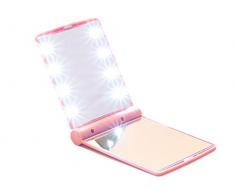 Taschenspiegel klappbar mit LED Beleuchtung pink - Beidseitiger Handspiegel ideal für unterwegs, Kompaktspiegel mit hellen blendfreiem Licht, Spiegel für tägliche Kosmetikpflege