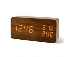 FiBiSonic Wecker Digitale Tischuhr LED Datum Feuchtigkeit Temperatur Holzoptik Standuhr Dekoration Alarm