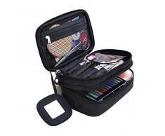 Kosmetiktasche, ONEGenug MakeUp Tasche, Schminktasche Kosmetikbeutel 20*12*8 cm Doppelschicht mit Spiegel für Damen schwarz