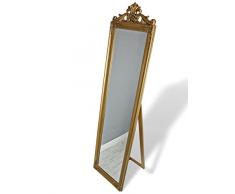 elbmöbel Standspiegel groß 180 x 45 cm barock im Landhaus-Stil mit Holz-Rahmen Patina (Gold)