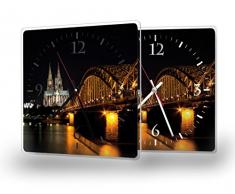 Printalio - Skyline Köln - Lautlose Wanduhr mit Fotodruck auf Polycarbonat | geräuschlos kein Ticken Fotouhr Bilderuhr Motivuhr Küchenuhr modern hochwertig Quarz | 30 cm x 30 cm mit weißen Zeigern -