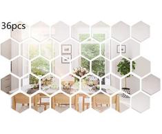 RunFa Spiegel-Wandaufkleber Spiegelfliesen Wandspiegel Selbstklebend, 36 Stück Hexagon-Spiegel Silber Wandbild für Zuhause, Wohnzimmer, Schlafzimmer Sofa, TV, Hintergrund, Wand-Dekoration
