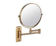 Rasierspiegel Wand-Schminkspiegel 8-Zoll-beidseitiger drehbarer Wandspiegel, ausziehbares Badezimmer Rasierkosmetik-Schminkspiegel -3-fache Vergrößerung Goldenes Messing
