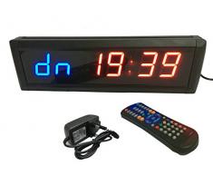 GANXIN LED-Stoppuhr mit 6 Ziffern, jeweils 4,6 cm hoch, Herunter-/Hochzählfunktion, 12/24-Stunden Echtzeituhr, Stoppuhr mit Fernbedienung, blau und rot