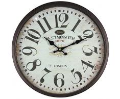 perla pd design Metall Wanduhr mit Glasscheibe Vintage Design Westminster schwarzbraun lackiert ca. Ø 30 cm