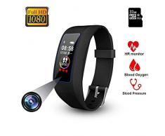 Fitness Armband Uhr Kamera,OLED Touchscreen Versteckte Kamera FHD Videoaufnahme Bracelet Frauen Pulsmesser Pulsuhr Schrittzähler Sportuhr für Android, iOS und Bluetooth -32GB