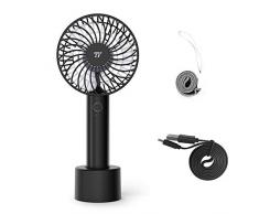 TaoTronics Mini Handventilator, Tragbarer USB Ventilator mit Batterie 2000mAh, 4 Geschwindigkeitsstufen und Speicherfunktion für Zuhause, Büro & Reisen