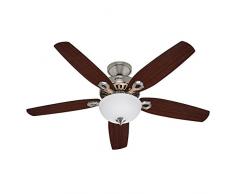 Hunter Fan Deckenventilator Builder Deluxe - Wendeflügel Kirsche/Nussbaum gebrannt - mit Leuchte, Stahl, E14, 65 W, BRUSHED NICKEL, 132 x 132 x 45.3 cm