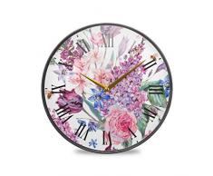 Mnsruu Badezimmer-Wanduhren Frühling rosa Blumen 24,1 cm dekorative Wanduhr tickt nicht leise Küchenuhr, mehrfarbig, 9.5inch