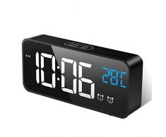 MOSUO Digitaler Wecker, LED Digital Wecker Spiegel Tischuhr mit Sprachsteuerung & Temperatur Anzeige, Reisewecker Uhr USB Aufladen, 2 Weckzeiten, Snooze, Einstellbare Helligkeit & Lautstärke, Schwarz