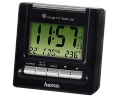Hama Reise Funk Wecker RC200 (Thermometer, Hintergrundbeleuchtung, zwei Weckzeiten, automatische Zeitanpassung) schwarz