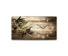 Kreative Feder Olive XXL Natur Küchenuhr Designer leise Wanduhr modernes Design OHNE Ticken * (50x25cm Quarzuhr)
