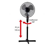 Lex Standventilator Ø 40cm 40 Watt schwarz Höhenverstellbar bis 130cm Oszillierend Nachtlicht Großer Standlüfter Ventilator Windmaschine