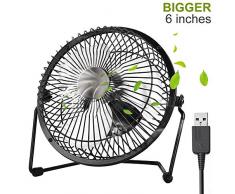 Mini USB Ventilator, iVoler 6 Zoll Aluminium Mini Tischventilator / Fan 360° Drehung Neigbar USB Ventilator Tragbarer Metall-Lüfter für PC MAC Notebook, Büro zu Hause Schule - Schwarz