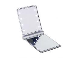 Beleuchteter Taschenspiegel mit Vergrößerung Leuchtspiegel Silber (Schminkspiegel, Kosmetikspiegel mit LED Licht, Spiegel, Klappbar, 11 x 8 cm)