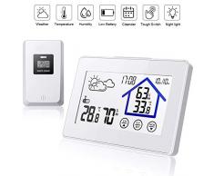 BALDR Wetterstation Funk mit Außensensor, Digital Thermometer Hygrometer Innen und Außen Raumthermometer Hydrometer Feuchtigkeit mit Wettervorhersage, Uhrzeitanzeige und Nachtlicht-Weiß