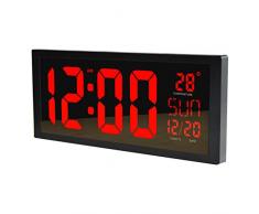 PLEASUR GroßE Led Wanduhr, Smart Digital Mit Thermometer Kalender Alarm Countdown Timer Hangable Stummschaltung FüR Home Office Turnhallen The Mall Hospital Subway, red