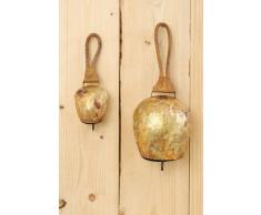 Kuhglocke, Ziegenglocke in antikgold aus Metall, mit braunem Riemen, 1 Stück, ca. 9 cm x 6 cm x 25 cm