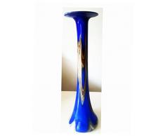 Vase hohe Glasvase schmale Blumenvase blau mit buntem Dekor Höhe ca. 32 cm Oberstdorfer Glashütte