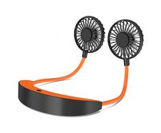 AISIR Tragbarer USB Ventilator, Mini Elektrischer Ventilator Hals Ventilator Handfrei Ventilator mit 5200mAh, 4 Geschwindigkeiten 6-10h Akkulaufzeit für Reisen, Outdoor Sport, Büro, Zuhause-Orange