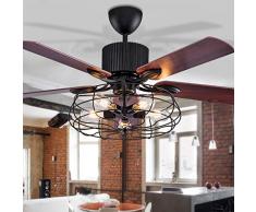 LED Deckenventilator Mit Beleuchtung Pendelleuchte Wohnzimmer Schlafzimmer Deckenleuchte Fernbedienung Loft Lüfter Kronleuchter Retro Esszimmer Elektrische Lüfter Stumm Remote Blatt Fan Lampe Schwarz