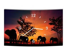 LAUTLOSE Designer Wanduhr Afrika Elefant Elefanten schwarz orange modern Dekoschild Abstrakt Bild 38 x 25cm