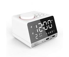JZUO Wecker Bluetooth-Lautsprecher Digitale Wecker LED-Aufladung FM-Funktischuhr mit Dual-USB-Schnittstelle Schminkspiegel Weiß