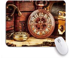 Dekoratives Gaming-Mauspad,Antike Taschenuhr im alten Stil Kettenuhren Chronometer Stunden Antikes Bild,Bürocomputer-Mausmatte mit rutschfester Gummibasis